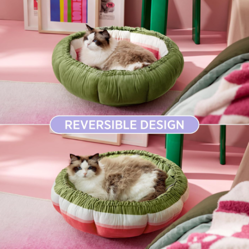 Cat Beds for Indoor Cats - Washable Cute Cat Beds with Versatile Dual-Use Design, Reversible Donut Pet Bed for Puppy and Kitten, 21x21x7 Inches