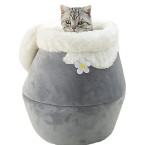 Cat Nest Winter Thick Foldable Closed Honeypot Shape Cat House Gives Pet Cats and Dogs A Warm Home (XS,Gray)