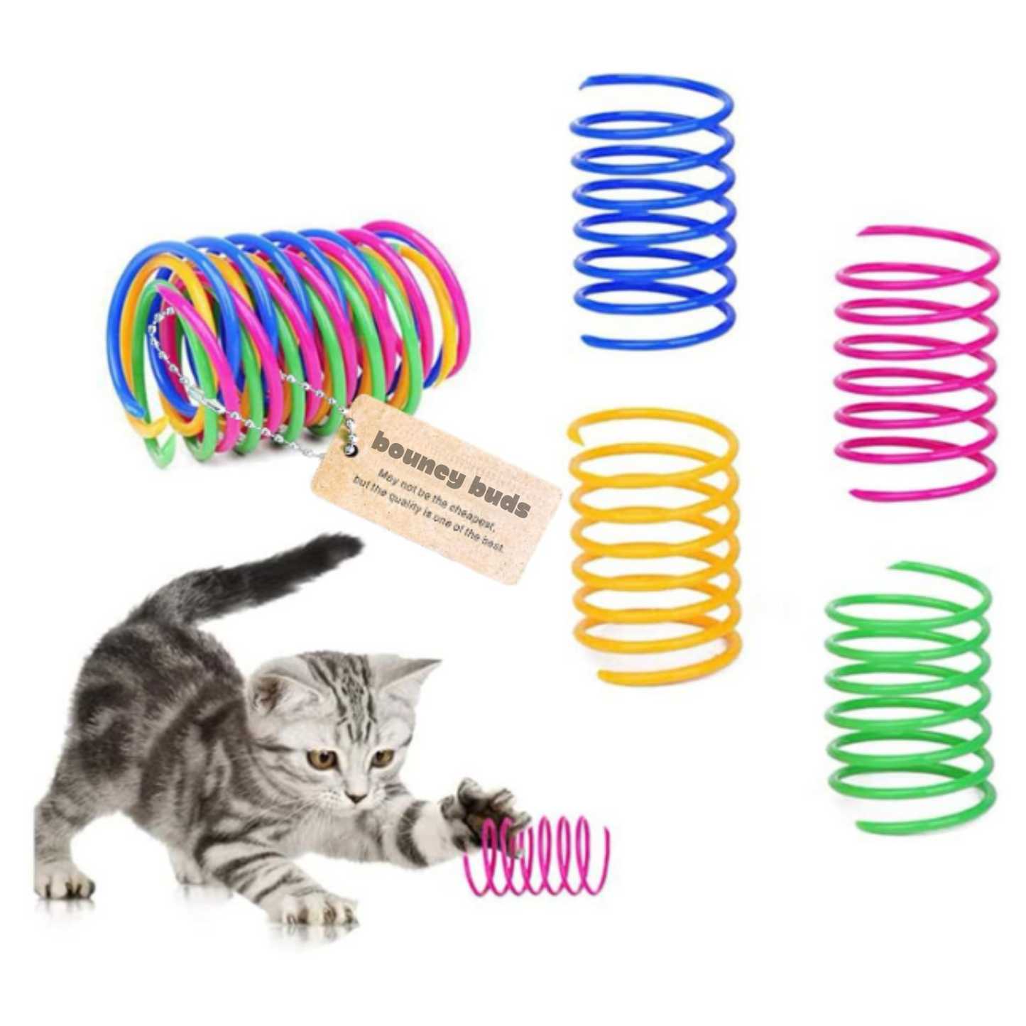 BOUNCY BUD'S Cat Spiral Spring, 12 Pc Cat Creative Toy to Kill Time and Keep Fit Interactive Cat Toy Sturdy Heavy Plastic Spring Colorful Springs Cat Toy for Swatting, Biting, Hunting Kitten Toys