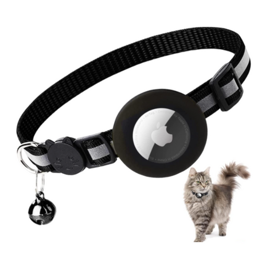 Airtag Cat Collar Breakaway, Reflective Kitten Collar with Apple Air Tag Holder and Bell for Girl Boy Cats, 0.4 Inches in Width and Lightweight(Black)