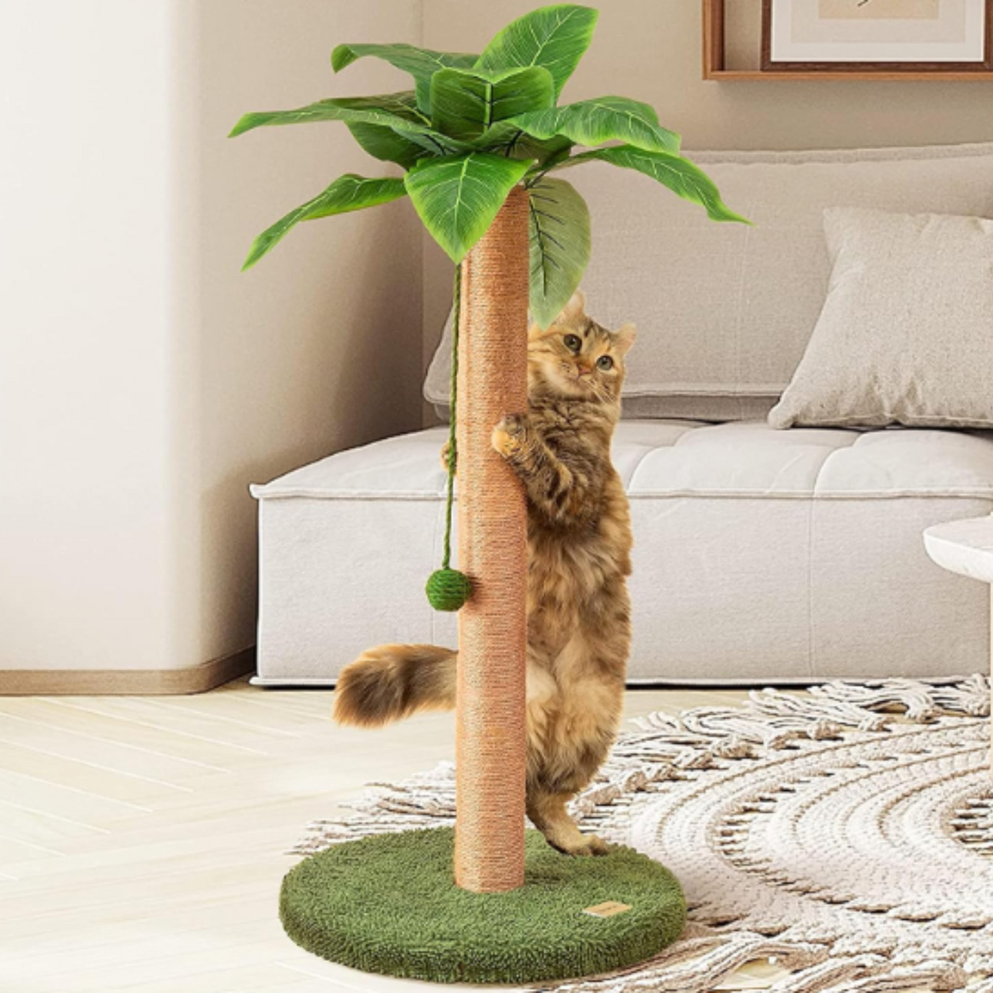 Cat Scratching Post Cat Scratcher 33 inch Tall Scratching Post with Sisal Rope for Indoor Cats Large Cat Scratching Post sisal cat Scratcher Cute for Kitten Scratching Post Green