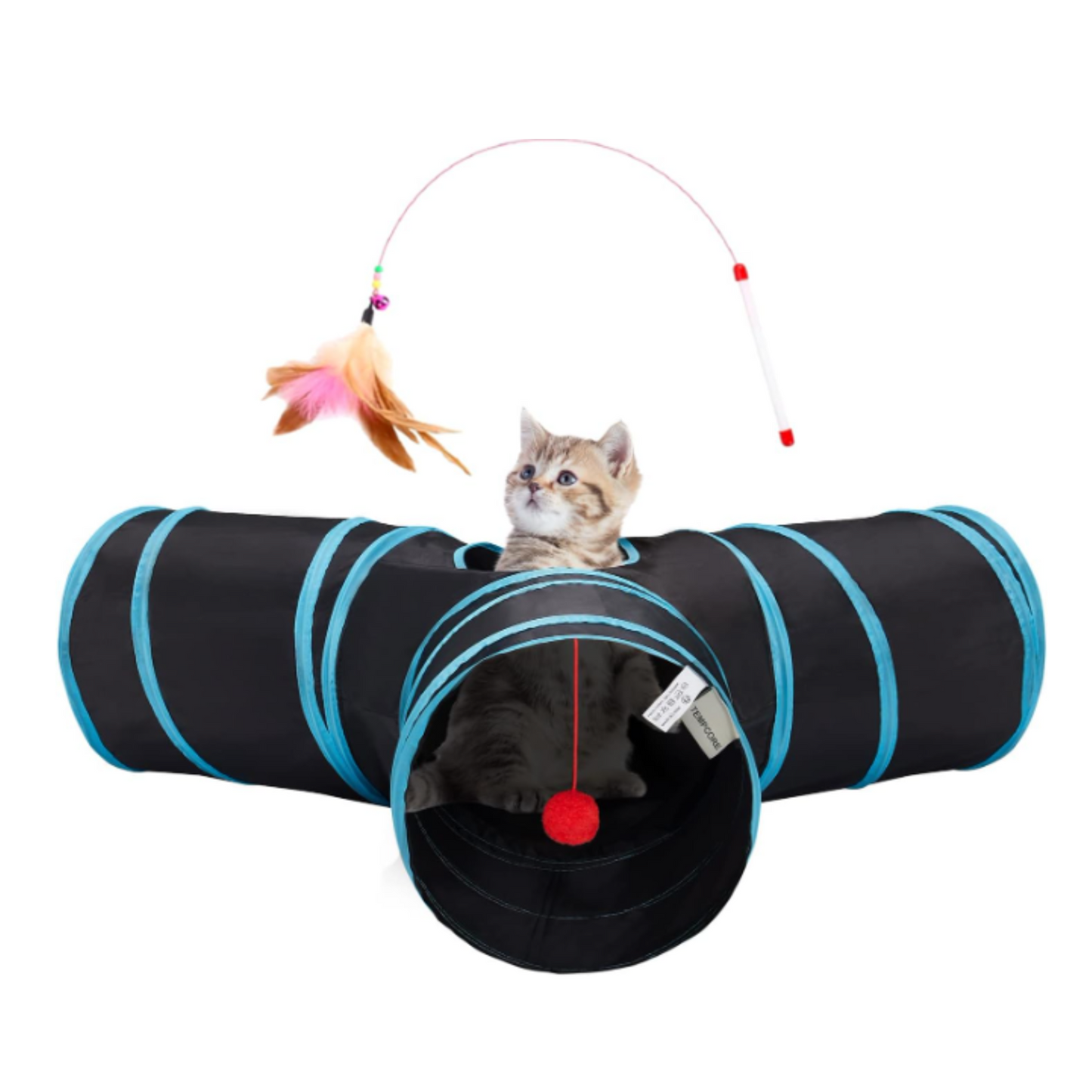 BOUNCY BUD'S Pet Cat Tunnel Tube Toys 3 Way Collapsible, Tunnels for Indoor Cats，Kitty Bored Peek Hole Toy Ball Cat, Puppy, Kitty, Kitten, Rabbit