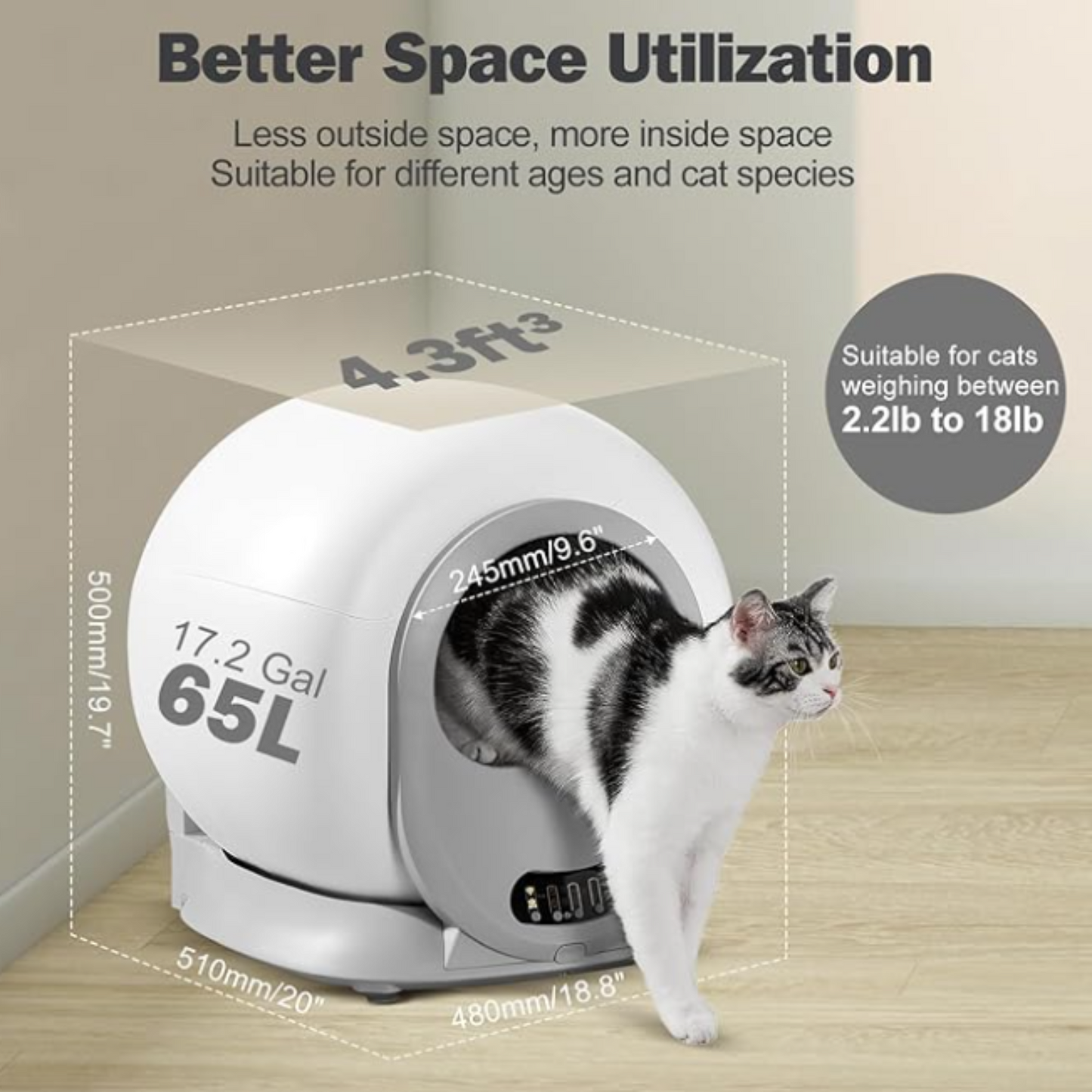 Self Cleaning Cat Litter Box,Automatic Litter Box for Multiple Cats with App Control Odor Removal,Cat Litter Box Automatic Cleaning White