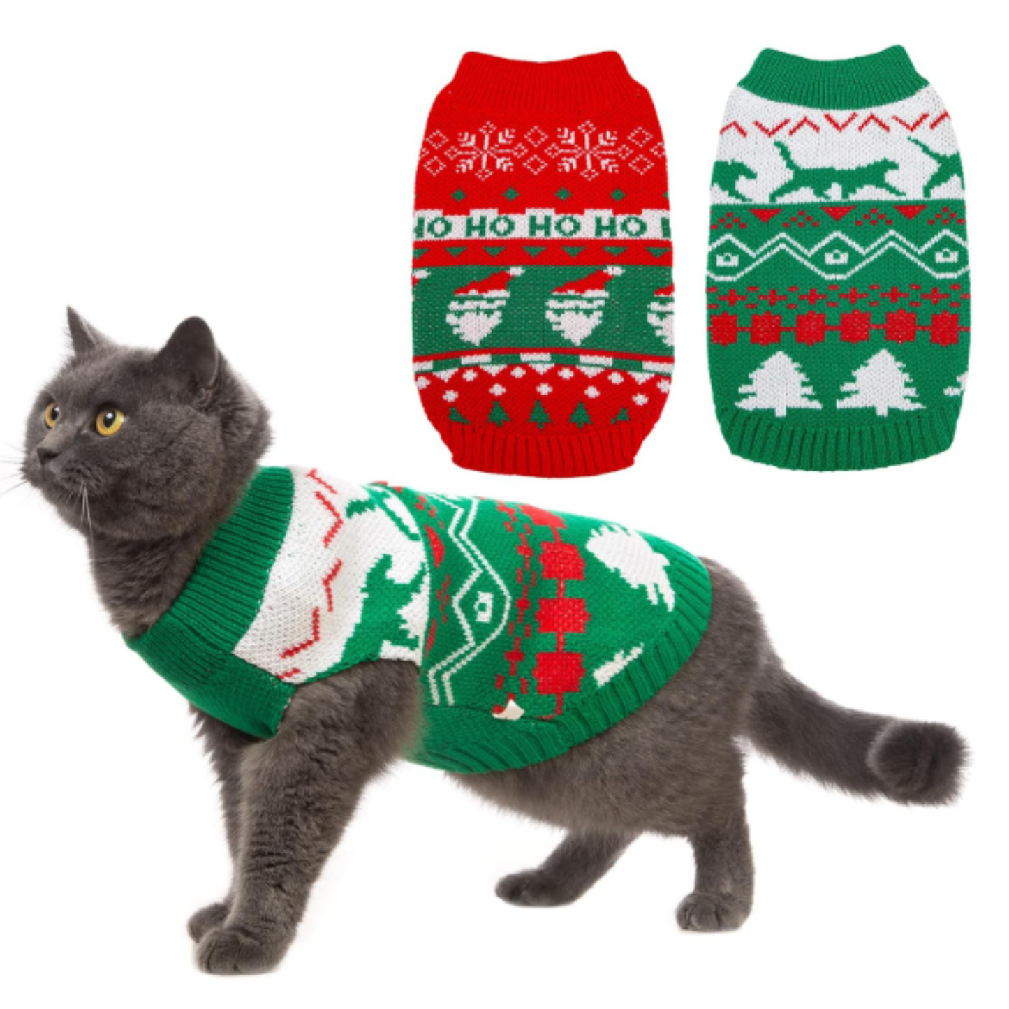 Cat Christmas Sweater 2 Packs Cat Sweaters for Cats Only Cat Christmas Outfit Warm Winter Knit Pullover Knitwear for Small Dogs(Small, Christmas)