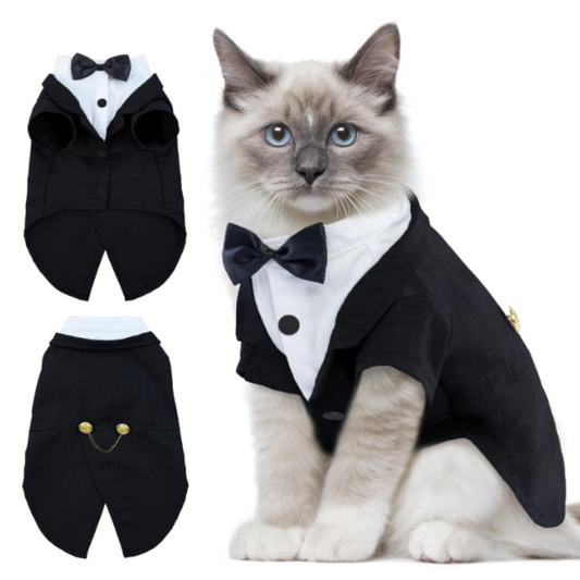 Cat Tuxedo Outfit, Sphynx Cat Costume Formal Suit with Bow Tie, Stylish Cat Shirt Fashion Apparel Fancy Clothes, Kitten Formal Attire Wedding Onesie Costume for Cats Only