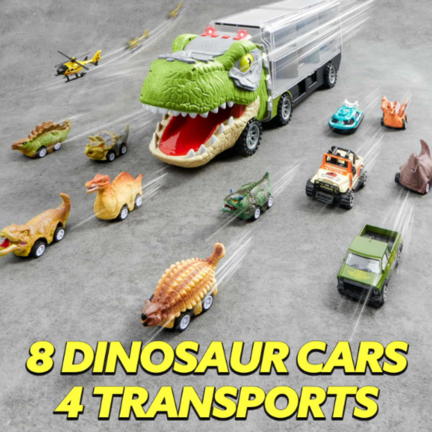 13 in 1 Dinosaur Toys for Kids 3-5, Dinosaur Truck with 12 Pull Back Cars, Dinosaur Cars Set, Birthday Gifts Toys for 3 4 5+ Year Old Boy, Transport Carrier Truck for Toddlers 3-4 Years