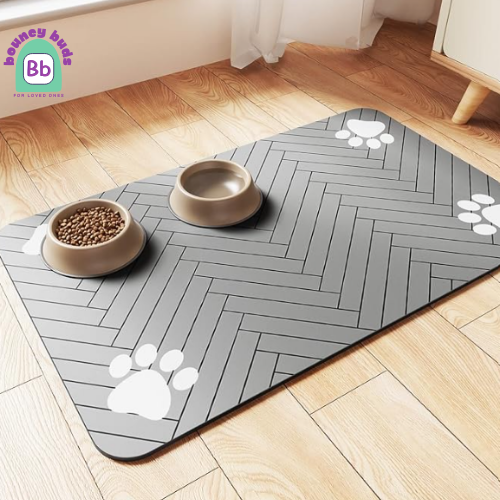 Pet Feeding Mat-Absorbent Pet Placemat for Food and Water Bowl, with Waterproof Rubber Backing, Quick Dry Water Dispenser Mat for Dog and Cat (12"x20", Striped Light Gray)