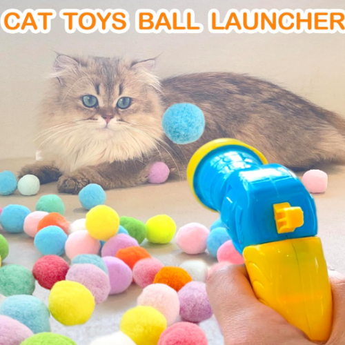 31Pcs Cat Ball Toy Launcher Gun, Cat Balls Fetch Toy, 30Pcs Plush Fuzzy Balls Launcher Cat Toy for Cats with 1 Gun, Funny Interactive Cat Toys for Bored Indoor Adult Cats, Cute Kitten Kitty Toys