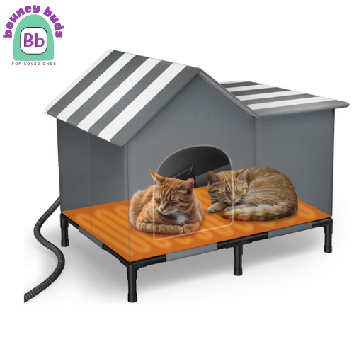 Heated Cat House for Outside, Foldable Cat House for Winter Insulated and Waterproof with Thermostatic Cat Heating Pad, Cat Shelter with PVC Roof & Door for Outside Stray Barn Cat 23.6"x16.5"x19.7"