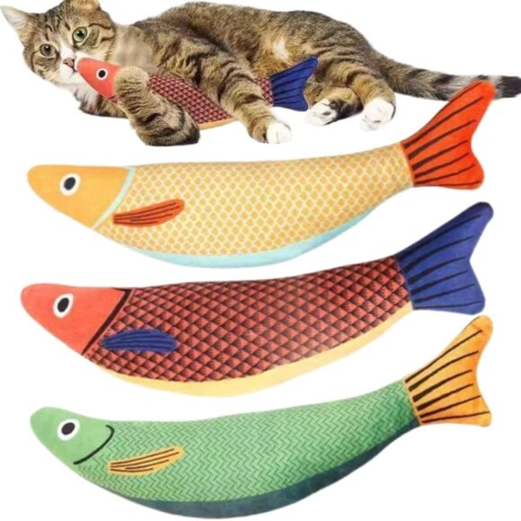 Durable Fish-Shaped BOUNCY BUDS Toy with Strong Herbal Appeal, Soft Fabric and Safety Liner for Indoor Cats, 10-Inch Long Realistic Kitten Toy, 1 Oz. Lightweight Pet Chew Toy (Orange)