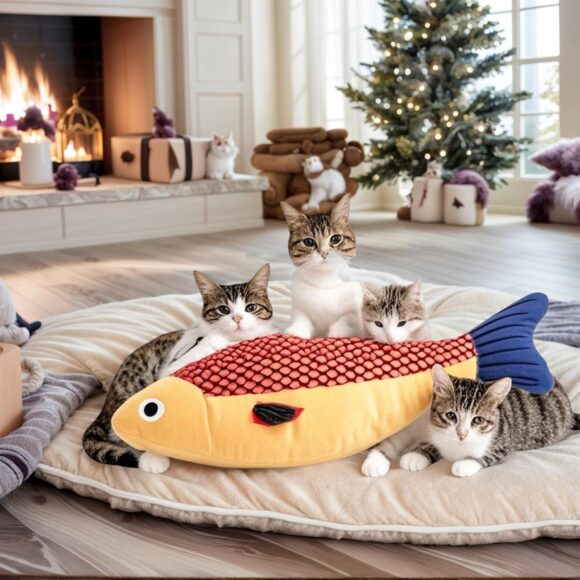 Durable Fish-Shaped BOUNCY BUDS Toy with Strong Herbal Appeal, Soft Fabric and Safety Liner for Indoor Cats, 10-Inch Long Realistic Kitten Toy, 1 Oz. Lightweight Pet Chew Toy (Orange) - Image 2
