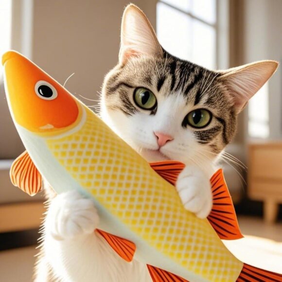 Durable Fish-Shaped BOUNCY BUDS Toy with Strong Herbal Appeal, Soft Fabric and Safety Liner for Indoor Cats, 10-Inch Long Realistic Kitten Toy, 1 Oz. Lightweight Pet Chew Toy (Orange) - Image 3