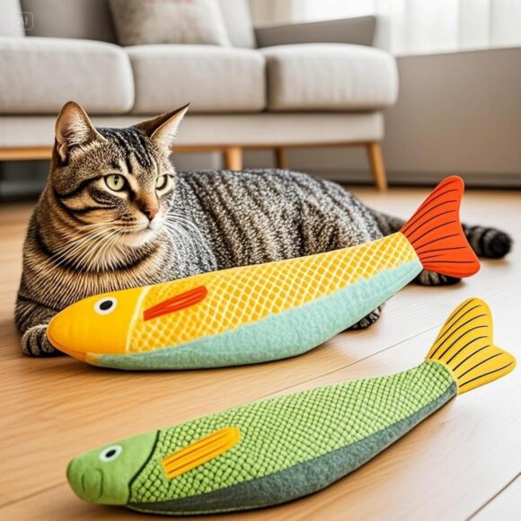 Durable Fish-Shaped BOUNCY BUDS Toy with Strong Herbal Appeal, Soft Fabric and Safety Liner for Indoor Cats, 10-Inch Long Realistic Kitten Toy, 1 Oz. Lightweight Pet Chew Toy (Orange) - Image 4